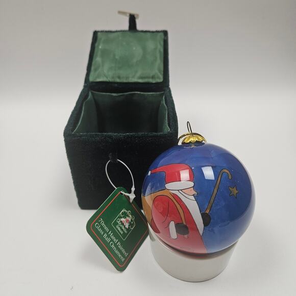 Vintage Christmas Santa with Sack in Snow at Night Reverse Hand Painted in Box - Picture 2 of 8